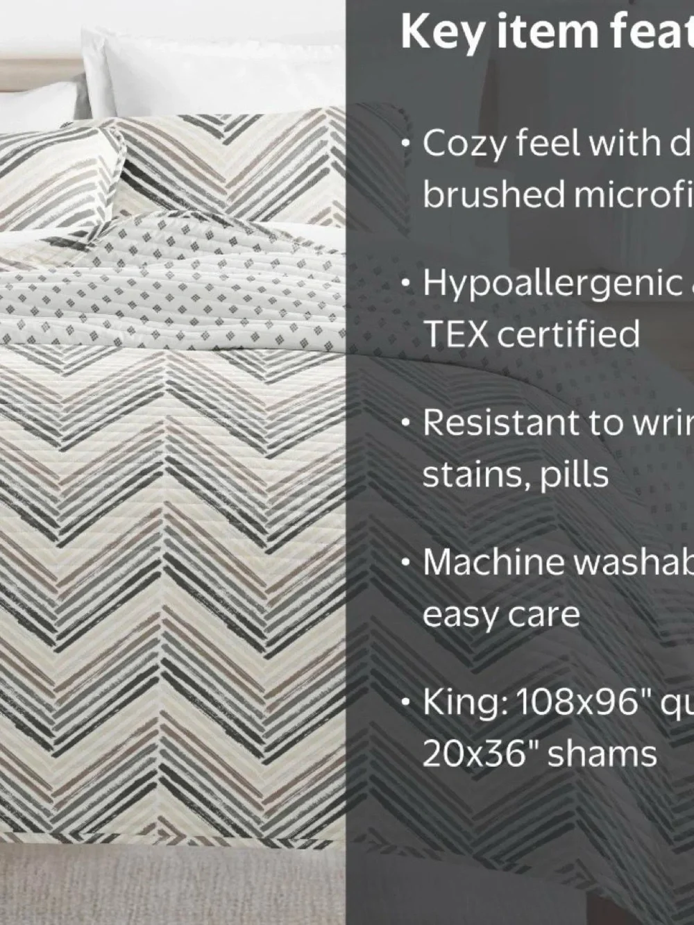 King & Cal King 3-piece quilt and sham pillows reversible pattern super soft set